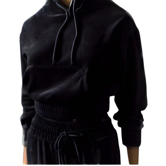 NO BOUNDARIES LUXE BLACK GLAM VELVETY SOFT CROPPED HOODIE JOGGER SET - Picture 2 of 8